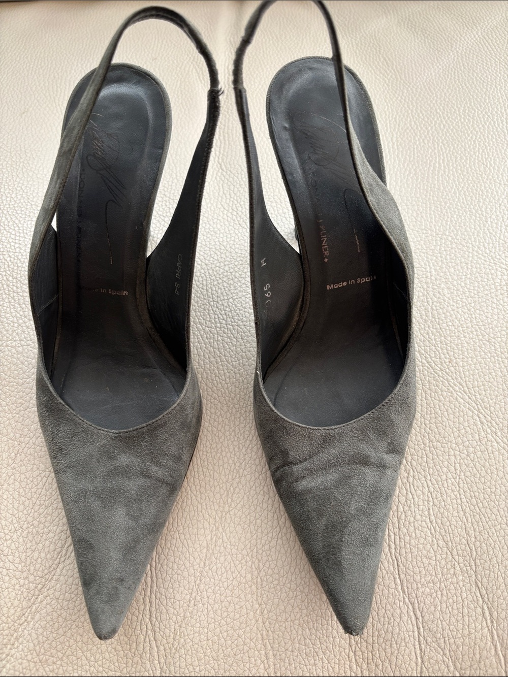 Donald J. Pliner Gray Suede Pointed-Toe Slingback Heels